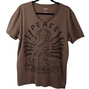 Foreign Exchange Short Sleeve T-shirt Brown Black Peace Graphic Women’s Large